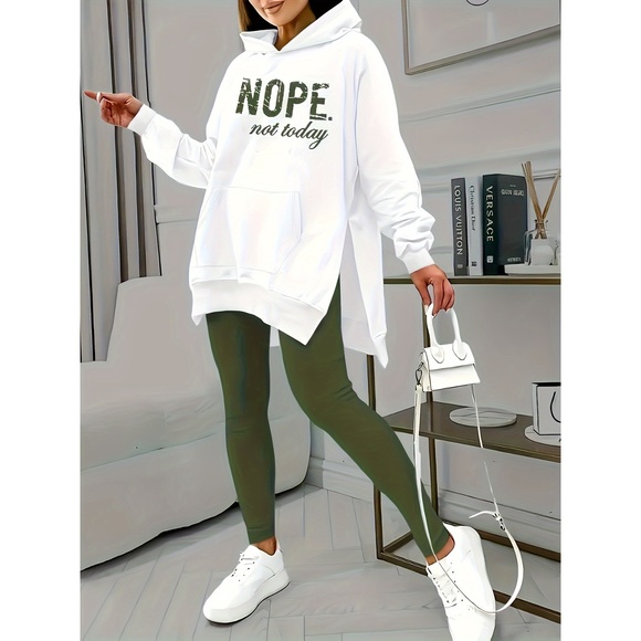 Plus Size - Women'S Casual "Nope Not Today" Graphic Hoodie with Pockets - Olive - Picture 1 of 3